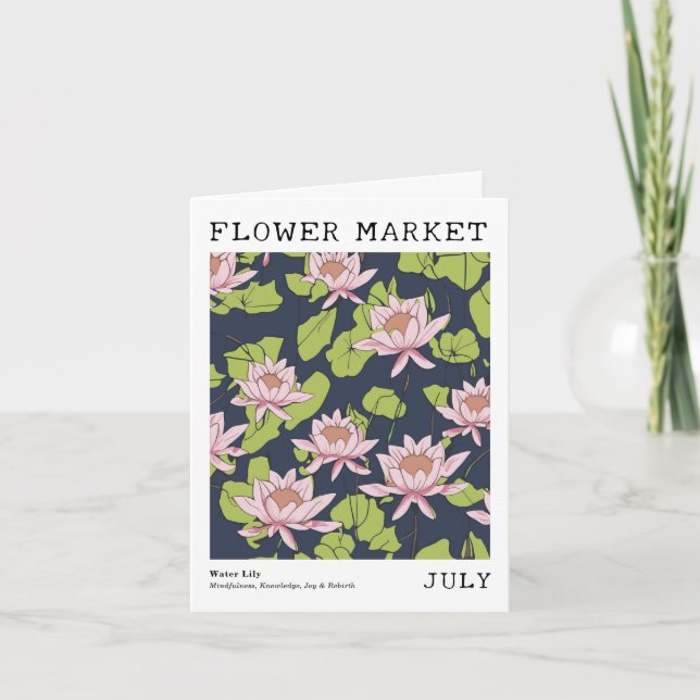 Tarjeta Lotus Water Lily Birth Flower Market July Cumpleañ (Anverso)