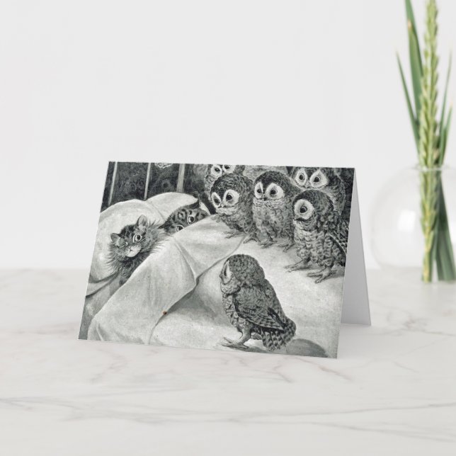 Tarjeta Louis Wain Cat Nightmare Owl Bird (Anverso)