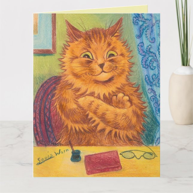 TARJETA LOUIS WAIN GATO NARANJA ROMÁNTICO CUMPLEAÑOS  (Anverso)