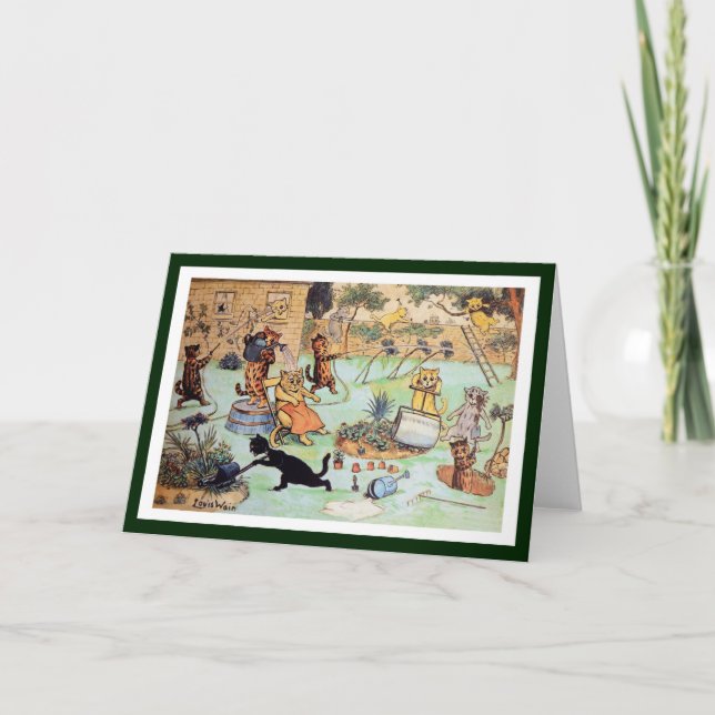 Tarjeta Louis Wain - gatos en el jardín (Anverso)