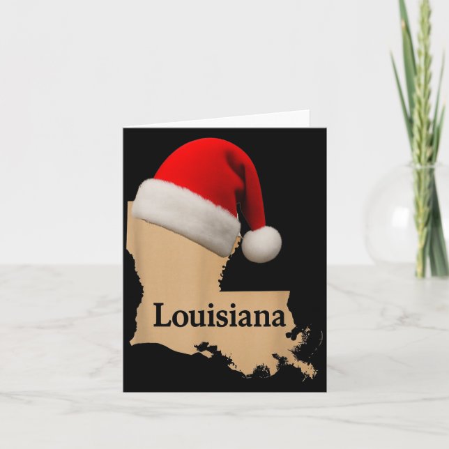 Tarjeta Louisiana Map Santa Hat Funny Christmas Cajun Holi (Anverso)