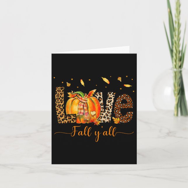 Tarjeta Love Fall Y Pumpkin Leopard Fall Leaves Gracias (Anverso)