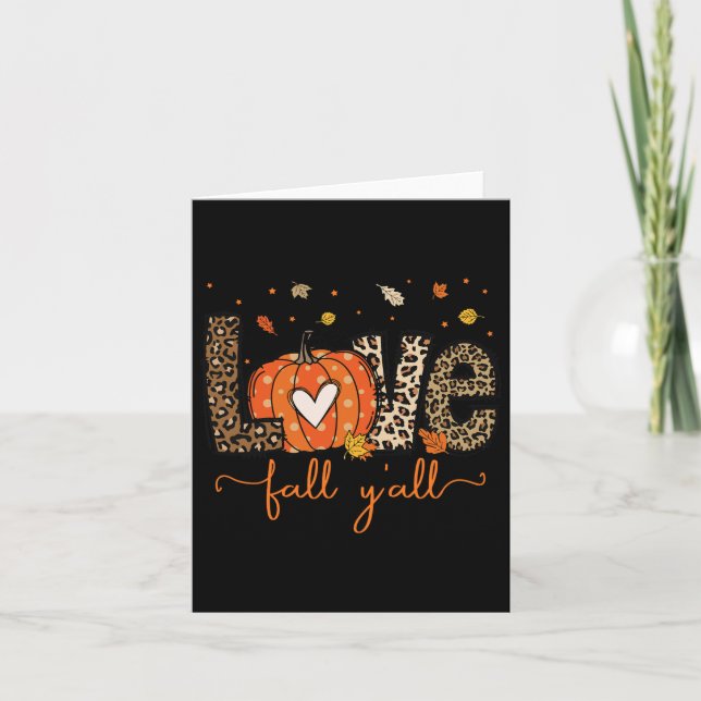 Tarjeta Love Fall Y'all Leopard Pumpkin Halloween Thanksgi (Anverso)
