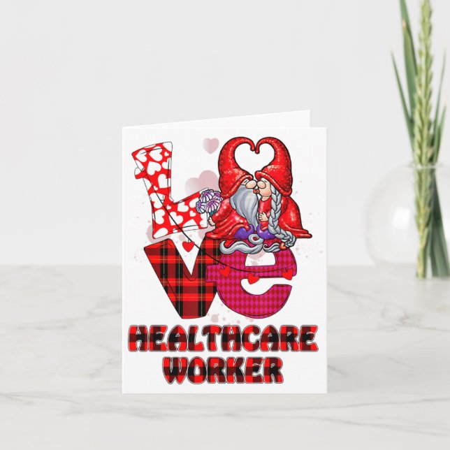 Tarjeta Love Gnome Healthcare Worker Valentines Day Heart  (Anverso)