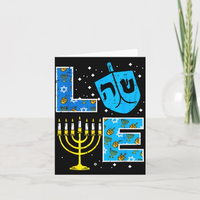 Tarjeta Love Hanukkah Dreidel Menorah Jewish Chanukah Men  (Anverso)
