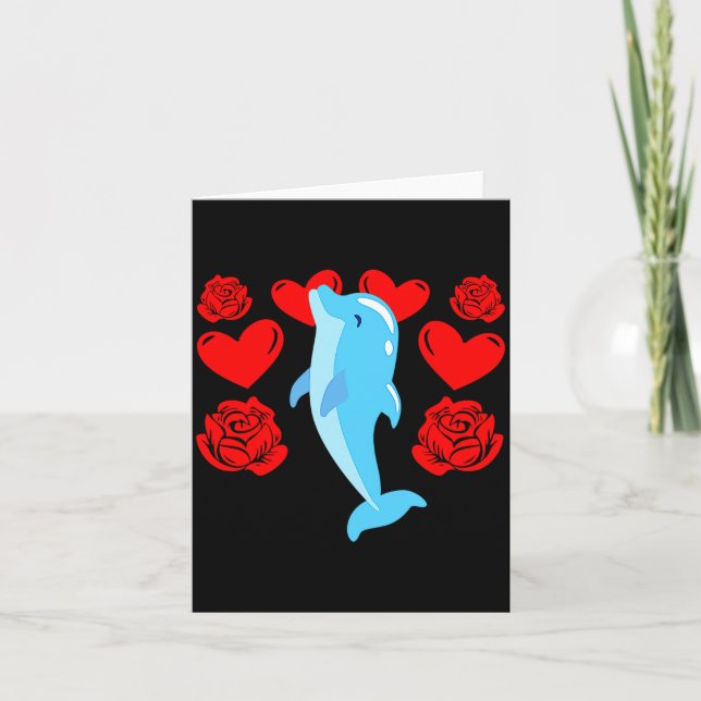 Tarjeta Love Heart Valentines Day Roses Dolphin Boys Kids  (Anverso)