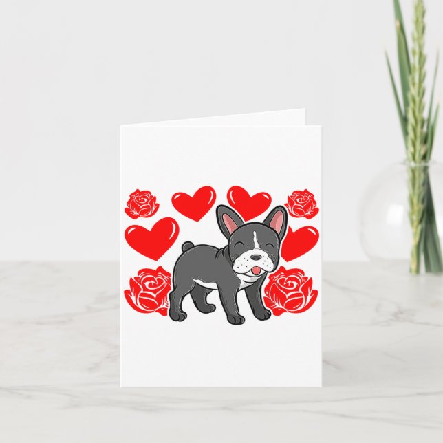 Tarjeta Love Heart Valentines Day Roses French Bulldog Bo  (Anverso)