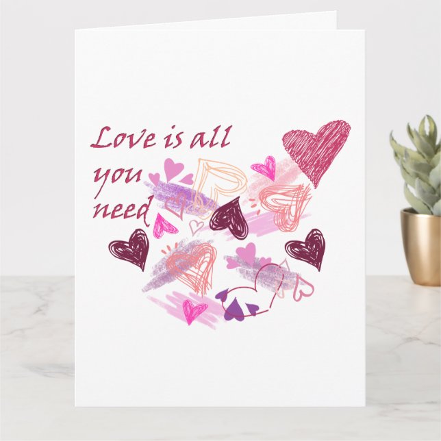 Tarjeta Love is all you need hearts customize inside text (Planta pequeña)