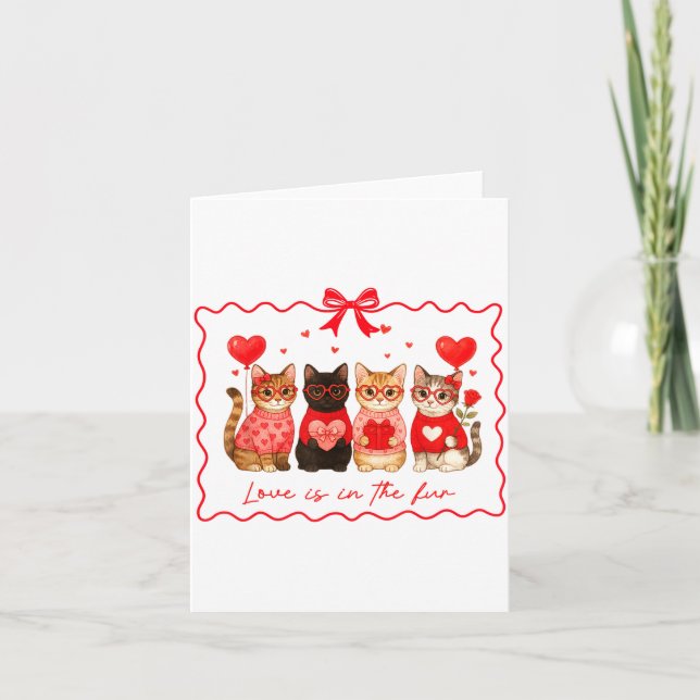 Tarjeta Love Is In The Fur Cat Lovers Valentines Cute Cats (Anverso)