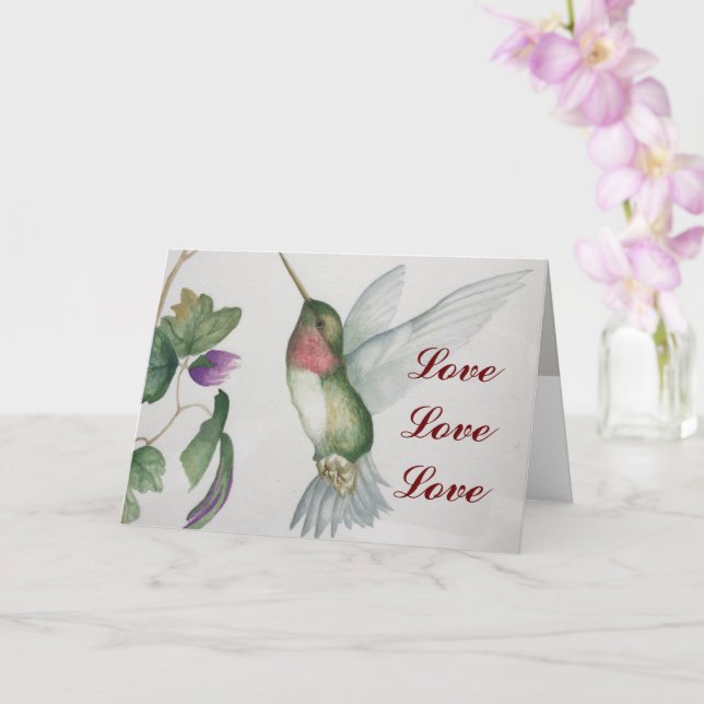 Tarjeta Love Love Love Hummingbird El día de San Valentín  (Orquídea)