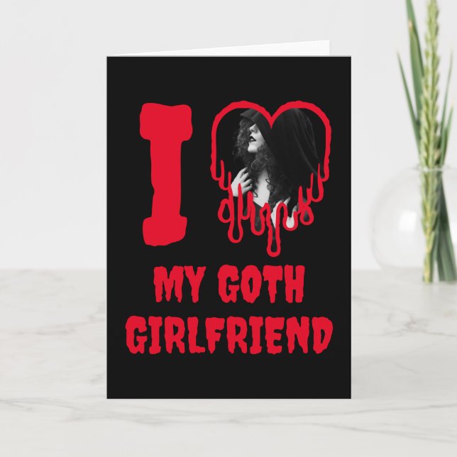 Tarjeta Love My Goth Girlfriend Red Heart Photo Valentines (Anverso)