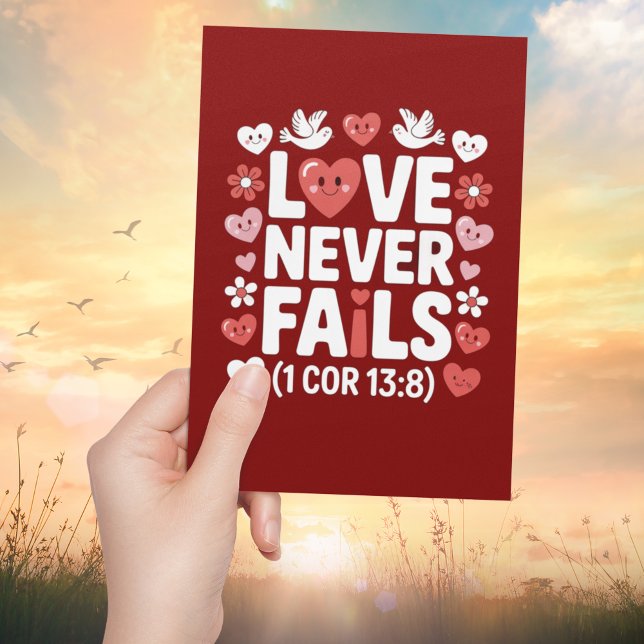 Tarjeta Love Never Fails Christian Valentine Scripture  (Subido por el creador)