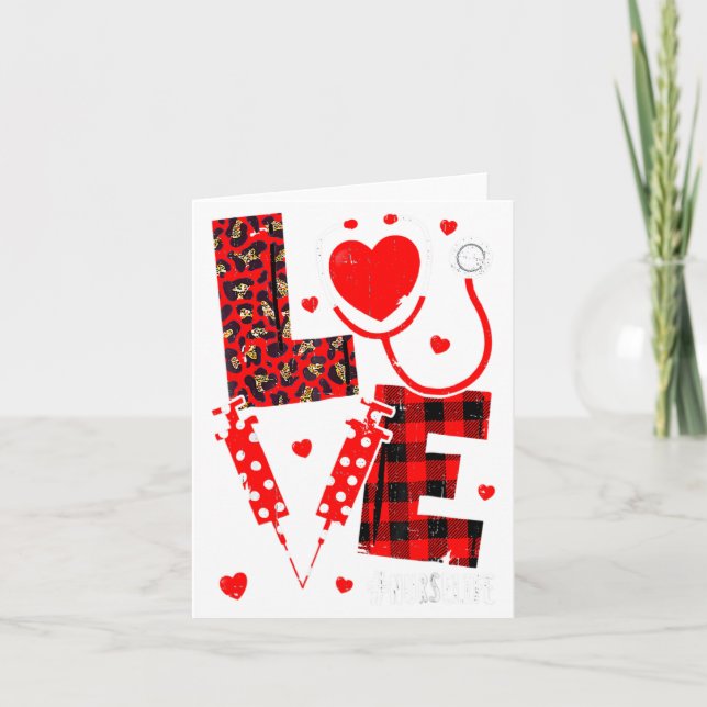 Tarjeta Love Nurse Life Valentine Day Leopard Plaid Red He (Anverso)