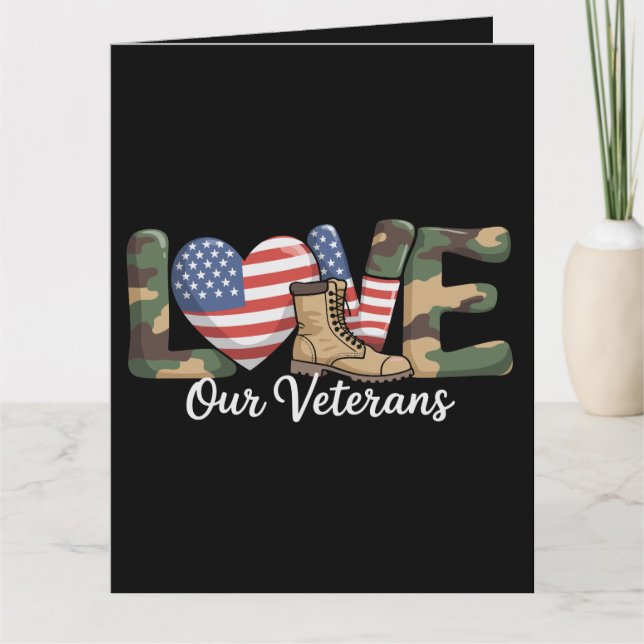 Tarjeta Love Our Veterans Day Proud Military American Flag (Anverso)