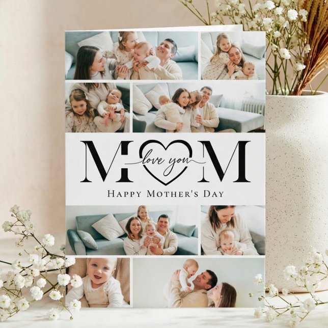 Tarjeta Love You Mom Heart Photo Collage Mother's Day (Love You Mom Heart Photo Collage Mother's Day Card)