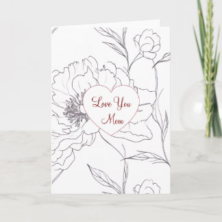 Tarjeta Love You Mom Line‑Art Floral