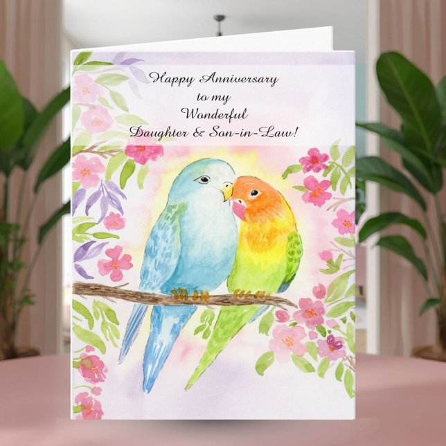 Tarjeta Lovebirds Daughter & Son in Law Happy Anniversary  (Subido por el creador)