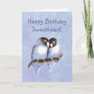 Tarjeta Lovebirds del azul del amor del feliz cumpleaños