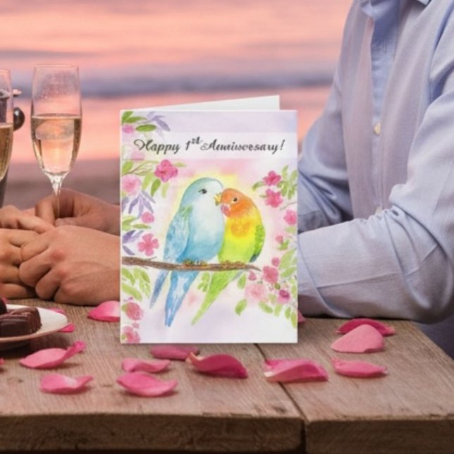 Tarjeta Lovebirds Happy 1st Anniversary  (Subido por el creador)