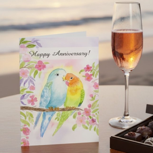 Tarjeta Lovebirds Happy Anniversary  (Subido por el creador)