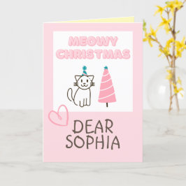 Tarjeta Lovely Cat en un sombrero y árbol Feliz Navidad Pa