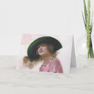 Tarjeta Lovely Lady Big Green Hat Greeting Card