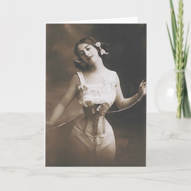 Tarjeta Lovely Lady in Corset Skinny Waist Greeting Card (Anverso)