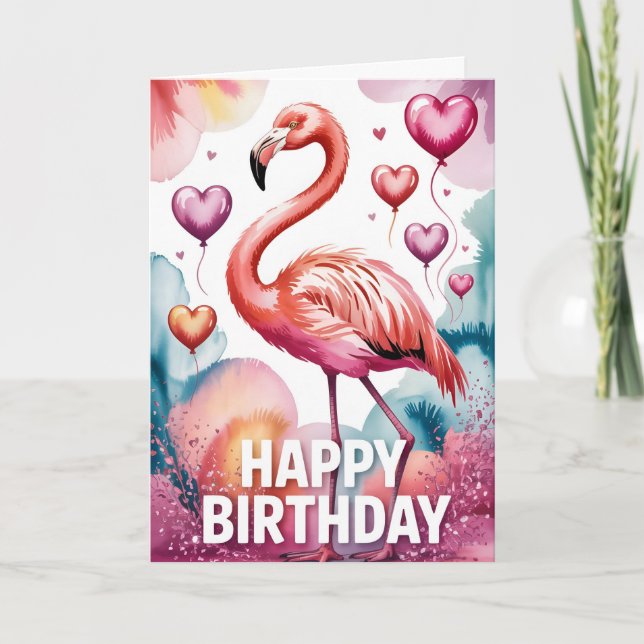 Tarjeta Lovely Pink Flamingo Birthday Card (Anverso)
