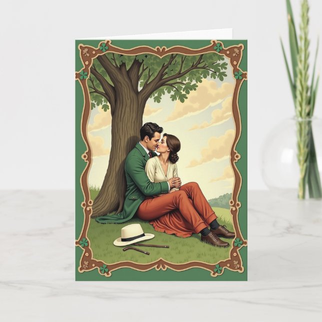 Tarjeta Lovers Kiss Under Tree Scene Card (Anverso)