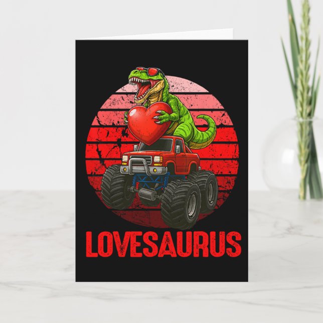 Tarjeta Lovesaurus Dinosaur Camión Monstruo San Valentín A (Anverso)