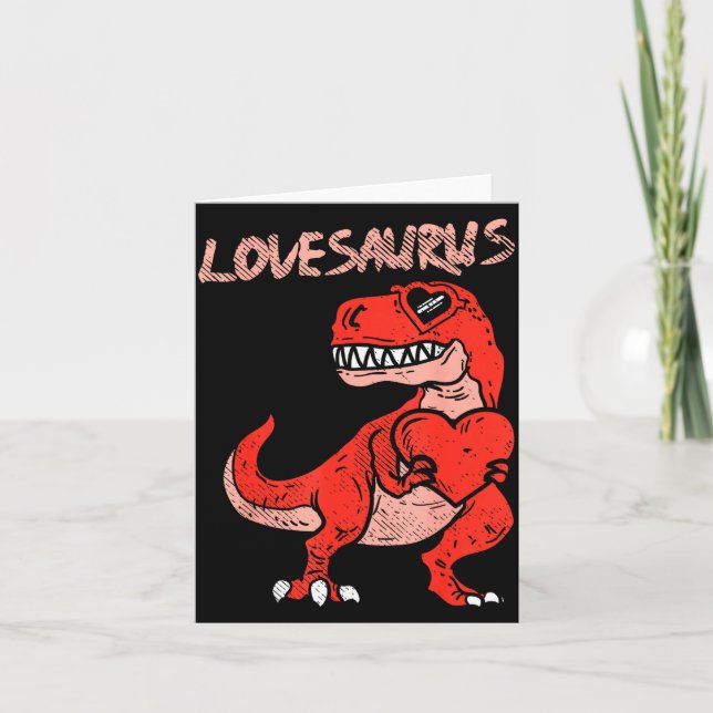 Tarjeta Lovesaurus Trex Dinosaur Heart Cute Valentines Day (Anverso)
