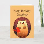 Tarjeta Loving Daughter Birthday Cute Hedgehog Animal<br><div class="desc">Happy Birthday to my loving Daughter with a cute little cartoon Gardening hedgehog holding a bouquet of flowers and a watering can.  Great birthday card for anyone who loves Hedgehogs</div>