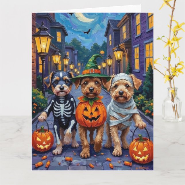 Tarjeta Lowchen Dogs Trick-or-Treating Halloween Costumes (flor amarilla)