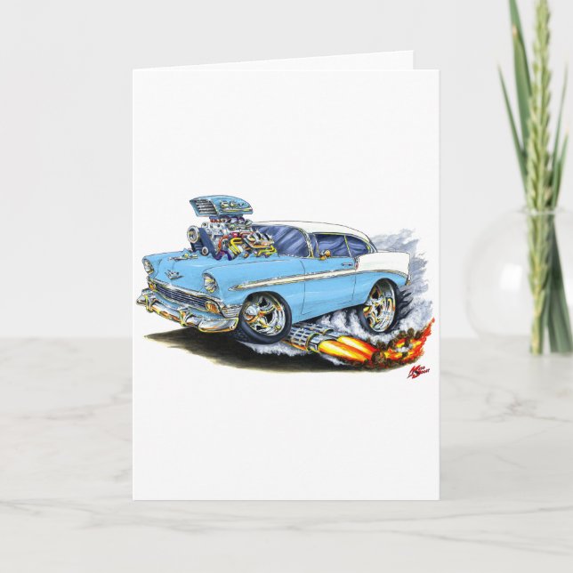 Tarjeta Lt 1956 de Chevy 150-210 Blue Car (Anverso)