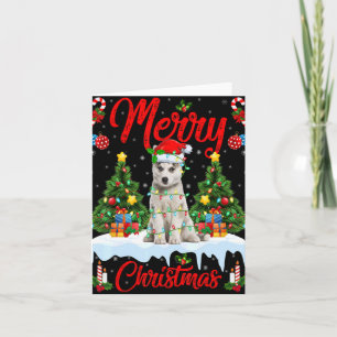 Tarjeta Luces Árbol Navidad Santa Husky Siberiano Perro Na