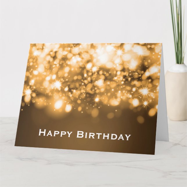 Tarjeta Luces Brillantes de Cumpleaños Doradas (Anverso)