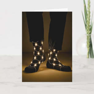 Tarjeta Luces Brillantes De Cumpleaños En Calcetines Negro