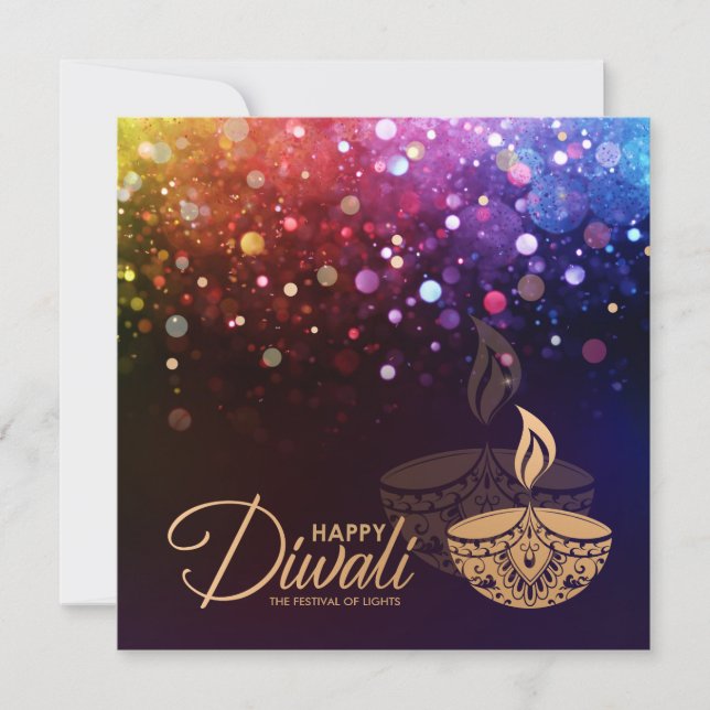 Tarjeta Luces coloridas Feliz Diwali Card (Anverso)