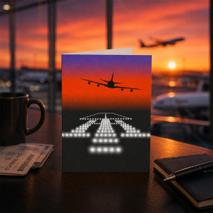 Tarjeta Luces de aproximación al avión en la pista al atar