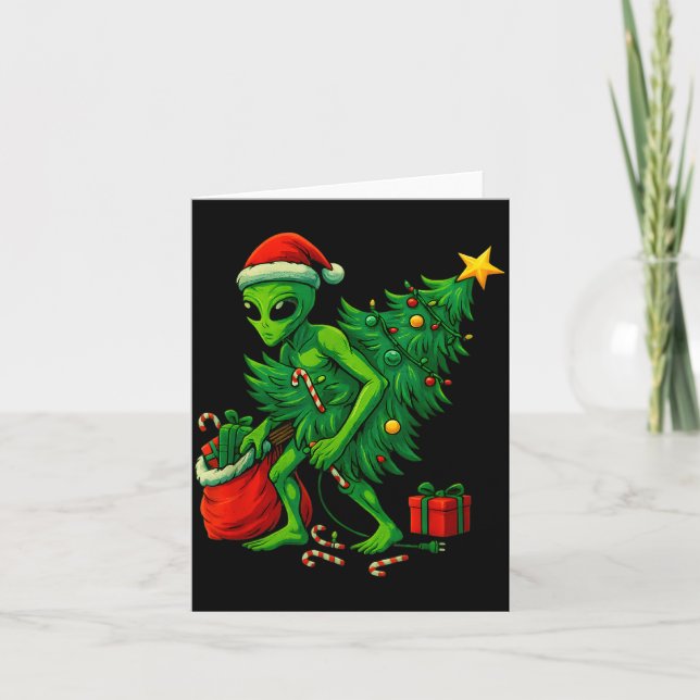 Tarjeta Luces de árbol de Navidad alienígenas Xmas chicos  (Anverso)