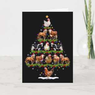 Tarjeta Luces de árbol de Navidad de animales granja de po