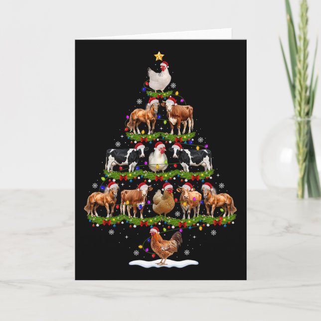 Tarjeta Luces de árbol de Navidad de animales granja de po (Anverso)