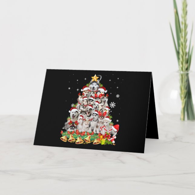 Tarjeta Luces de árbol de Navidad de husky siberiano | per (Anverso)