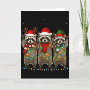 Tarjeta Luces de árbol de Navidad de mapache Pijama Amante