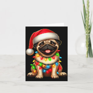 Tarjeta Luces de árbol de Navidad de perro Pug Santa pijam