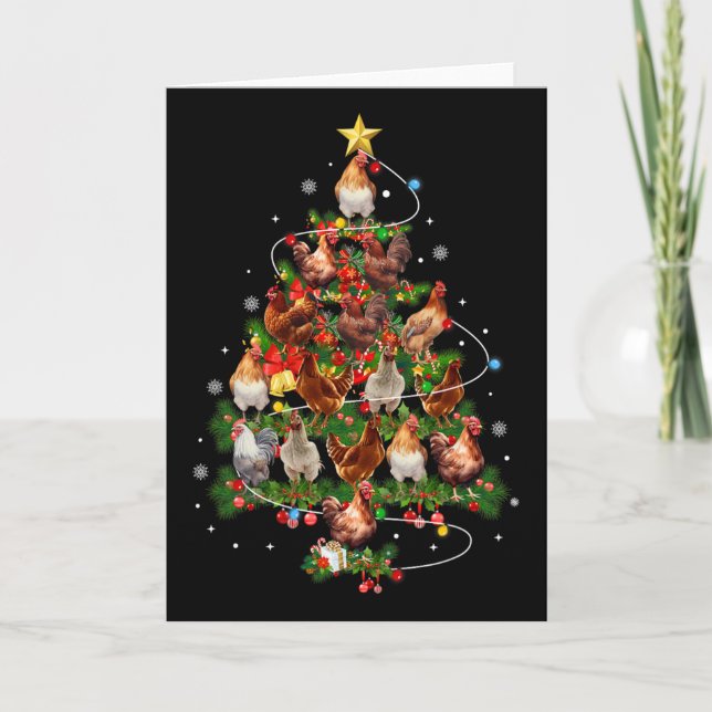 Tarjeta Luces de árbol de Navidad de pollo Sombrero de San (Anverso)