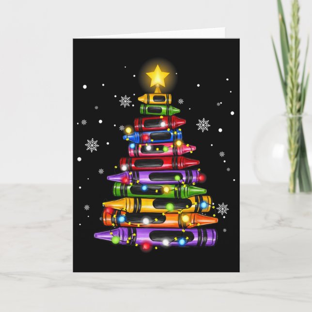 Tarjeta Luces de árbol de Navidad para crayones de maestro (Anverso)
