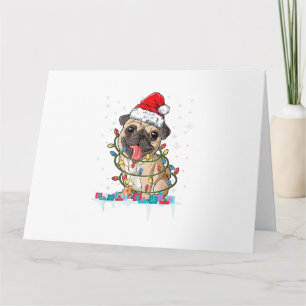 Tarjeta Luces de árbol de Navidad Pug Santa Perro Regalos