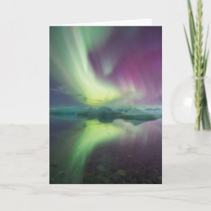Tarjeta Luces de Aurora en Laguna   Jokulsarlon, Islandia