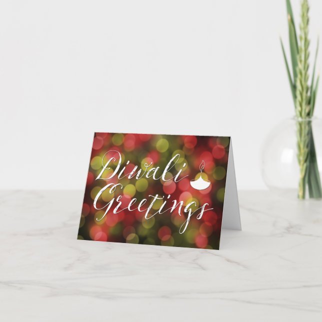 Tarjeta luces de bokeh de saludo diwali (Anverso)